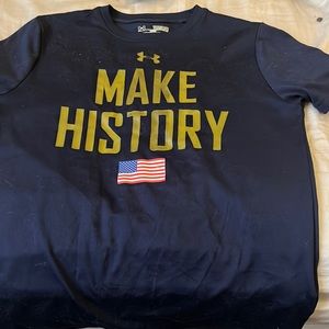 Youth medium under armor T-shirt navy blue, make history with 🇺🇸 on it